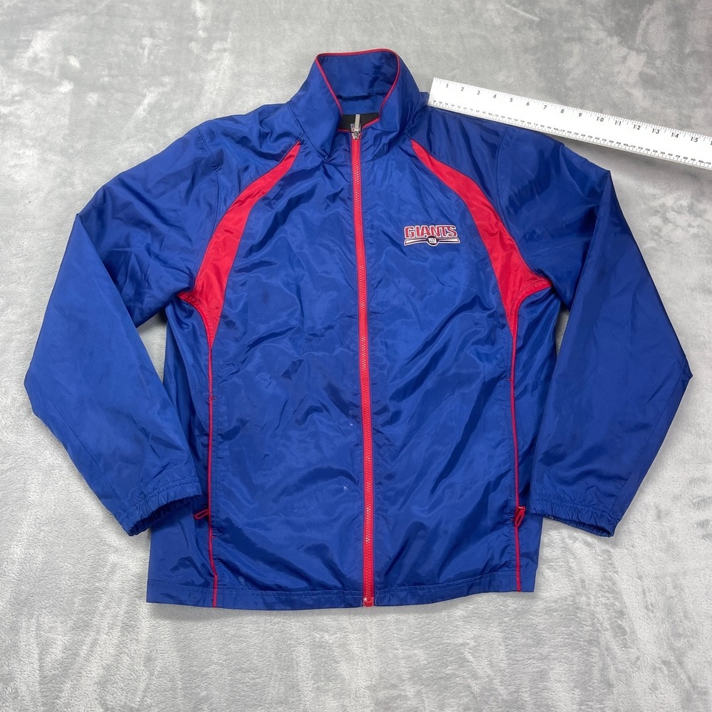 New York Giants Windbreaker Jacket Mens Medium Blue NFL Football Sports Full Zip